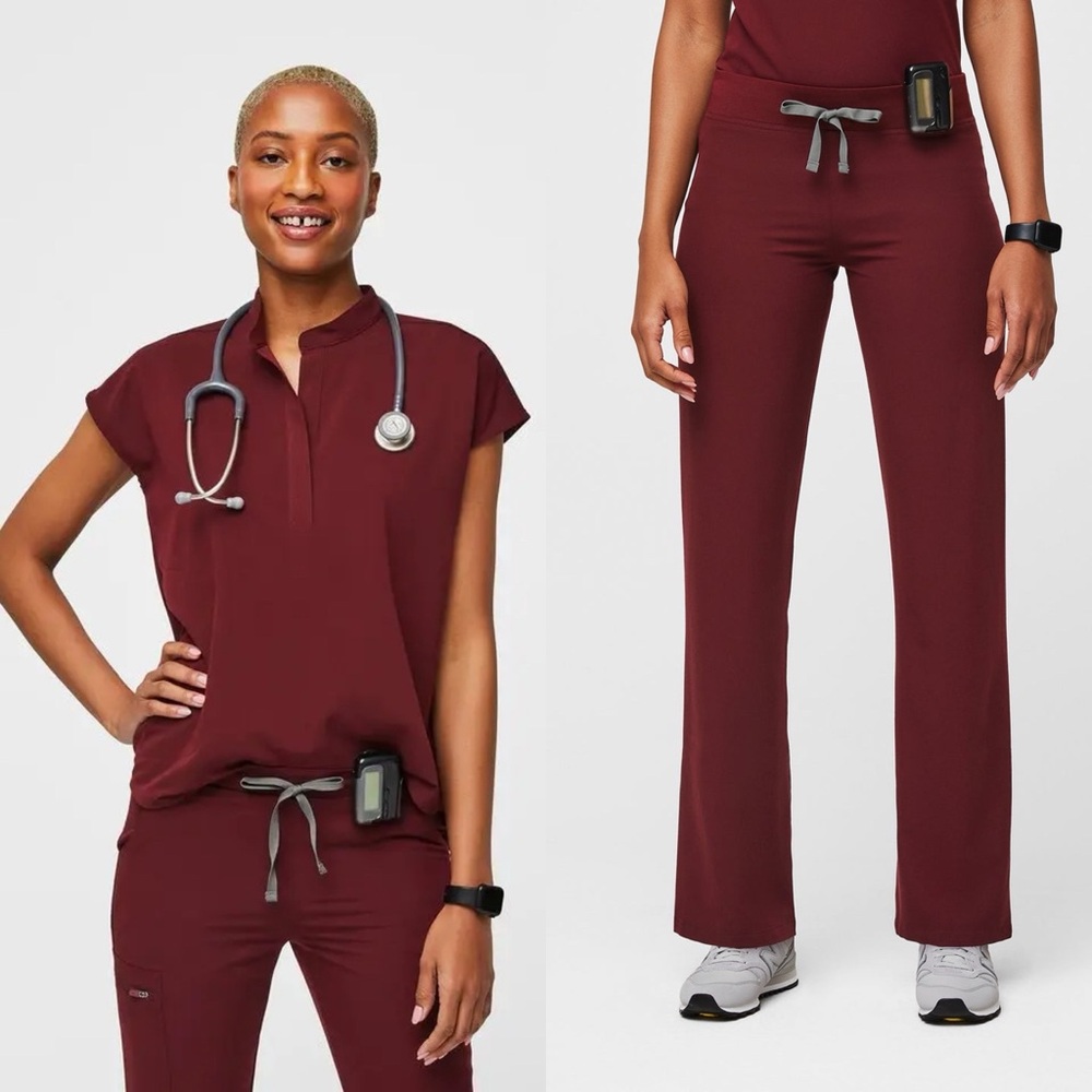 Figs Burgundy Rafaela top and Livingston pants Set